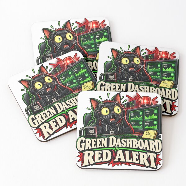 Item preview, Green Dashboard Red Alert - Funny Sysadmin Cat designed and sold by Ink and Wink.