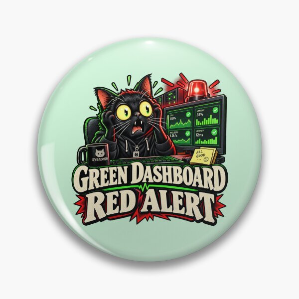 Item preview, Green Dashboard Red Alert - Funny Sysadmin Cat designed and sold by Ink and Wink.