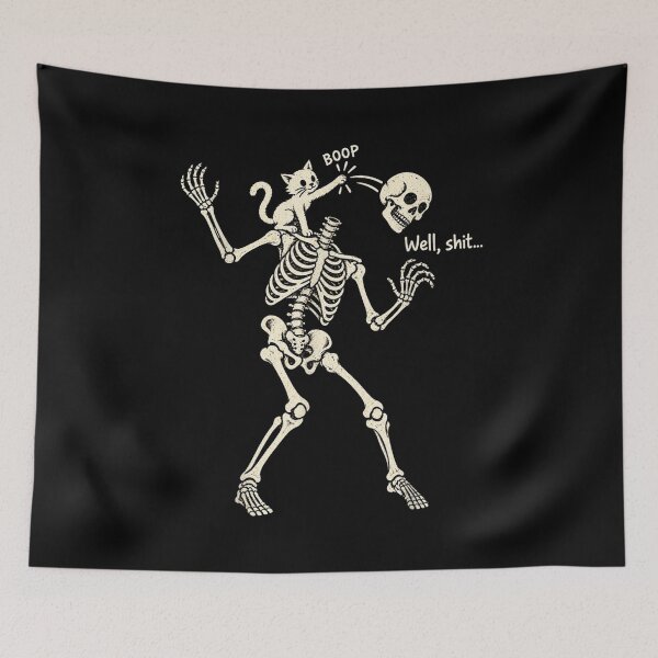 Item preview, Mischievous Cat Knocking a Skeleton Skull Off designed and sold by DaphoLatara.