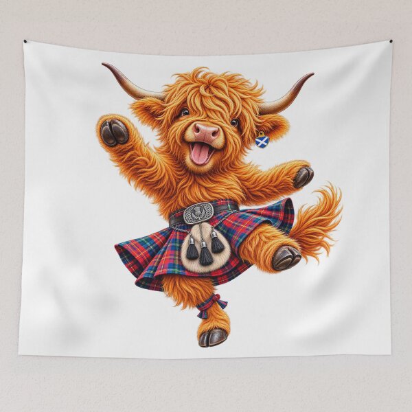 Item preview, Cute Dancing Highland Cow in Tartan Kilt | Scottish Highland Coo designed and sold by MaedK.