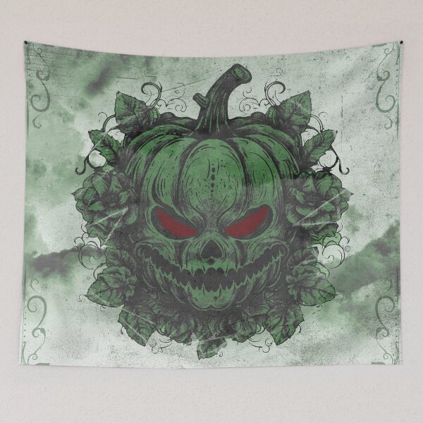 Item preview, Evil Jack O Lantern Green Skull Pumpkin Roses Halloween designed and sold by Ghoul Enterprises.