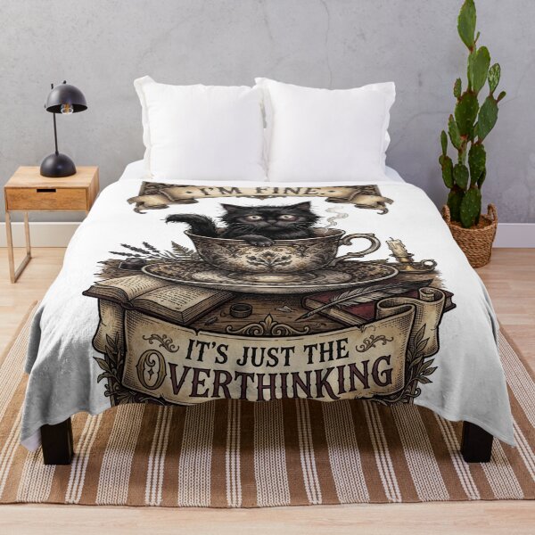 Item preview, Funny Anxious Black Cat I'm Fine It's Just The Overthinking Dark Academia designed and sold by CoolCrazyChaos.