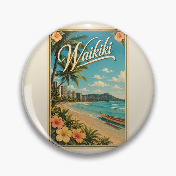 Item preview, Waikiki Hawaii Vintage Travel Poster designed and sold by Sasas Design.