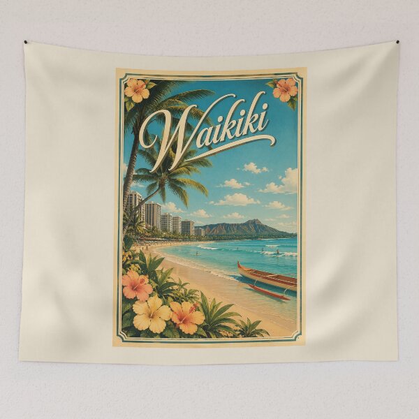 Item preview, Waikiki Hawaii Vintage Travel Poster designed and sold by Sasas Design.