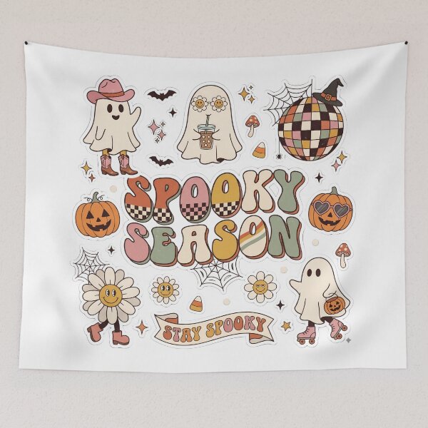 Item preview, Retro Spooky Season Stay Spooky Groovy Cowgirl Ghost Disco Ball Sticker Sheet Design designed and sold by Bhaskar Digital Art.