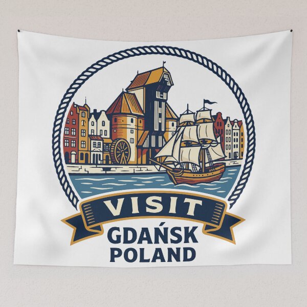 Item preview, Visit Gdansk Poland Medieval Crane and Tall Ship designed and sold by AIG - Andrei Ilie Graphics.