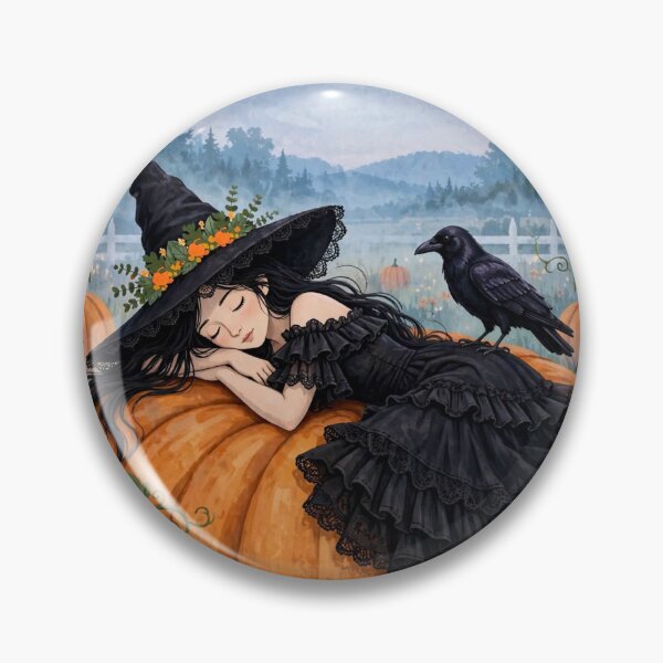 Item preview, The Witch Taking a Cozy Nap on a Giant Pumpkin. designed and sold by DibujandoPorfa.