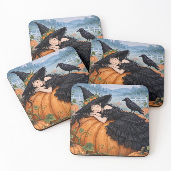 Item preview, The Witch Taking a Cozy Nap on a Giant Pumpkin. designed and sold by DibujandoPorfa.