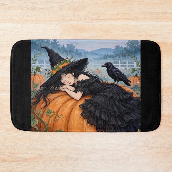 Item preview, The Witch Taking a Cozy Nap on a Giant Pumpkin. designed and sold by DibujandoPorfa.