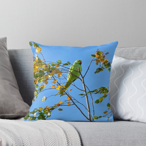 Item preview, Lime-Green Parakeet Amidst Autumn Leaves designed and sold by Astute-Artio-Photography.