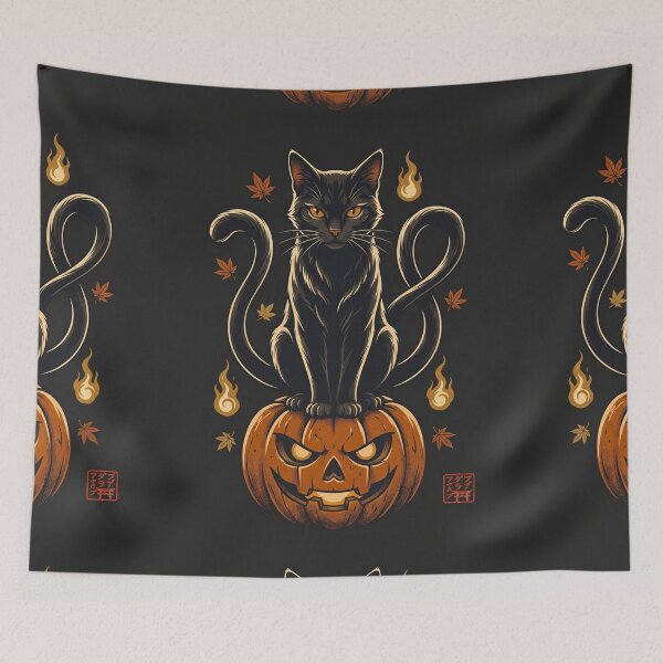 Item preview, Nekomata Halloween Cat – Japanese Yokai Black Cat Pumpkin Art designed and sold by kaxymax.