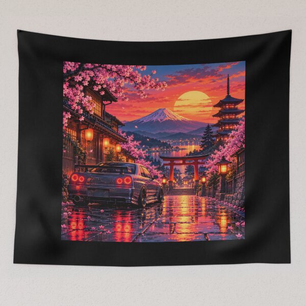 Item preview, Japanese Skyline sports car at a retro sunset designed and sold by Playful-Monster.