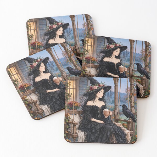 Item preview, The Witch Sipping Hot Cocoa on a Chilly Autumn Day. designed and sold by DibujandoPorfa.