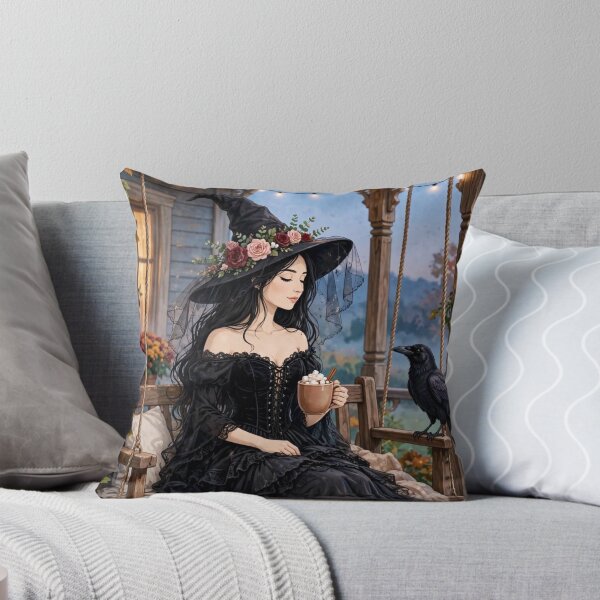 Item preview, The Witch Sipping Hot Cocoa on a Chilly Autumn Day. designed and sold by DibujandoPorfa.