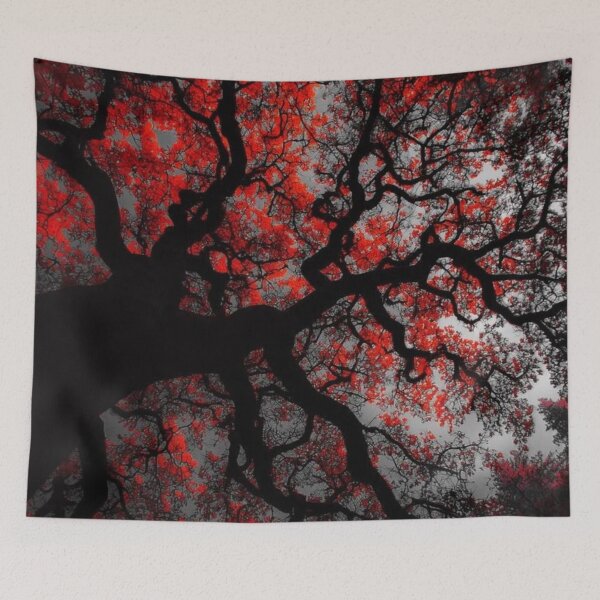 Item preview, Red Foliage Silhouette Tree — Black and White Selective Color Gothic Nature Art designed and sold by LYAN-STORE.