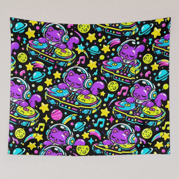 Item preview, Cosmic DJ Cat Neon Galaxy Music Art designed and sold by Thai Vibe Studio.