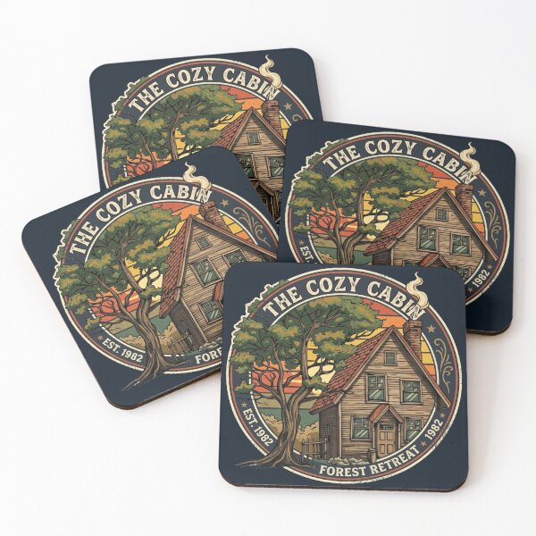 Item preview, The Cozy Cabin - Vintage Forest Retreat and Sunset Badge designed and sold by Chroma Dreams .