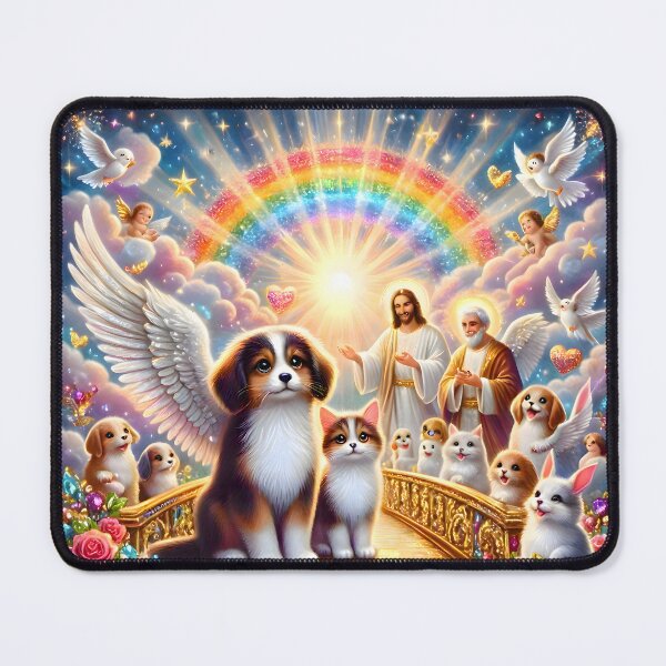 Item preview, Rainbow Bridge Pet Paradise: Angel Puppy & Kitten with Jesus designed and sold by Sybille-Yates.
