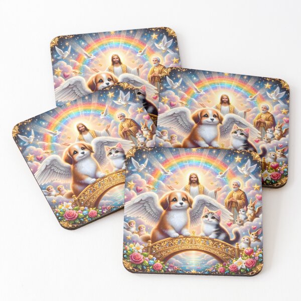 Item preview, Rainbow Bridge Pet Paradise: Angel Puppy & Kitten with Jesus designed and sold by Sybille-Yates.