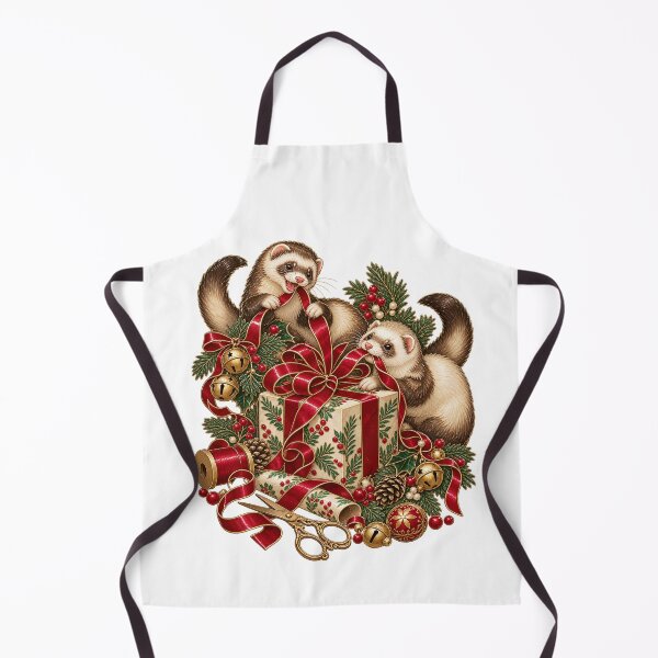 Item preview, Christmas Ferrets Wrapping Gifts Festive Holly Art designed and sold by TeNovaStudio.