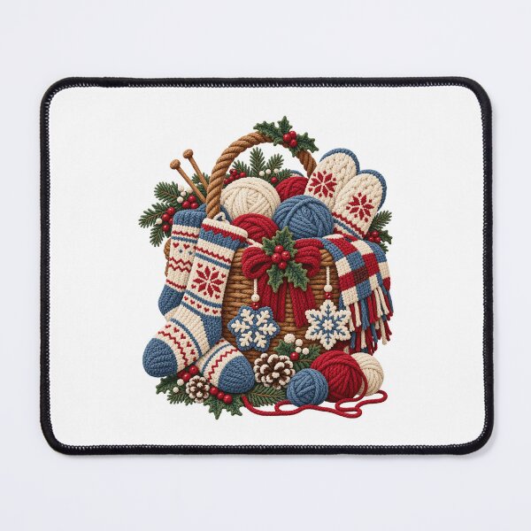 Item preview, Christmas Knitting Basket Yarn Mittens Cozy Craft Art designed and sold by TeNovaStudio.
