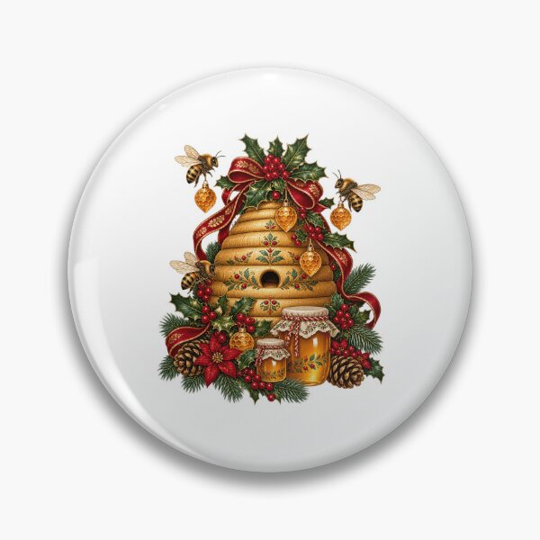 Item preview, Christmas Beehive Honey Holly Festive Beekeeper Art designed and sold by TeNovaStudio.