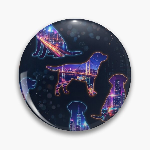 Item preview, Silhouettes of Labrador in Cyberpunk Neon City designed and sold by Goodthingstree.