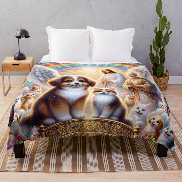 Item preview, Rainbow Bridge Pet Paradise: Angel Puppy & Kitten with Jesus designed and sold by Sybille-Yates.