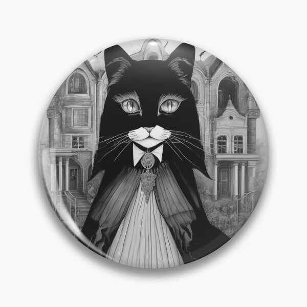 Item preview, The Manor — Tuxedo Cat in White Before a Haunted Mansion designed and sold by Topher and Tux.