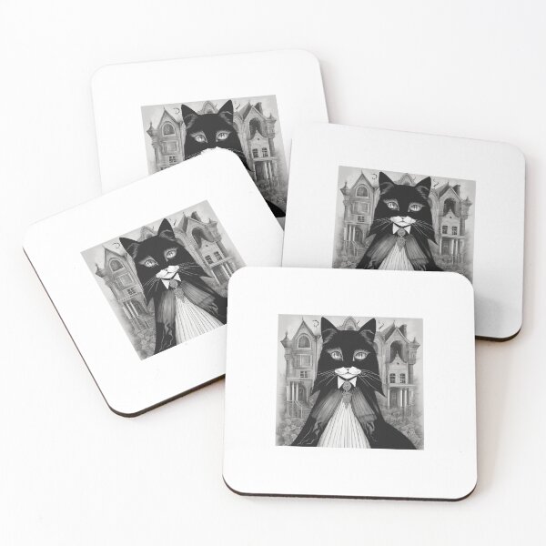 Item preview, The Manor — Tuxedo Cat in White Before a Haunted Mansion designed and sold by Topher and Tux.