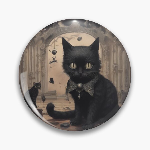 Item preview, The Parlor — Fluffy Black Cat With Lace Bow in a Haunted Hall designed and sold by Topher and Tux.
