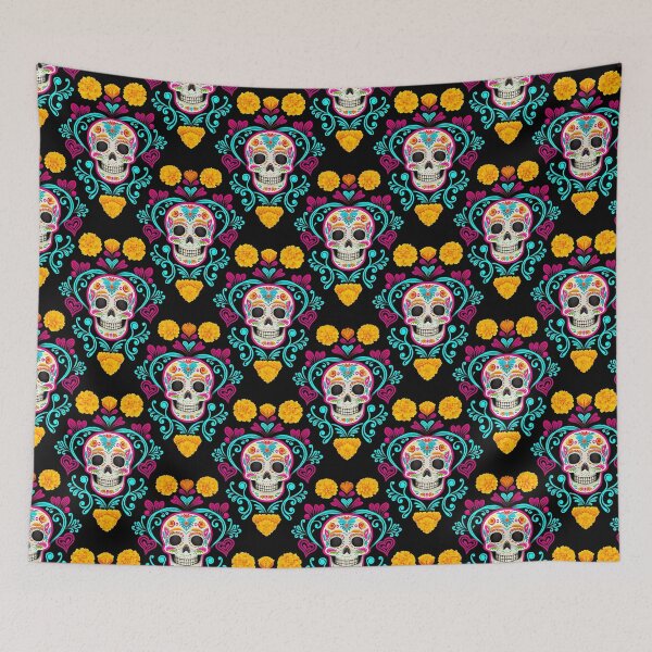 Item preview, Gothic Calavera Marigold Floral Seamless Pattern 06 designed and sold by The Design Asset Station.