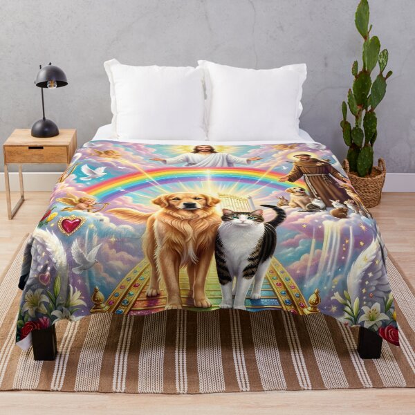 Item preview, Rainbow Bridge Pets: Dog & Cat with Jesus and Saint Francis designed and sold by Sybille-Yates.