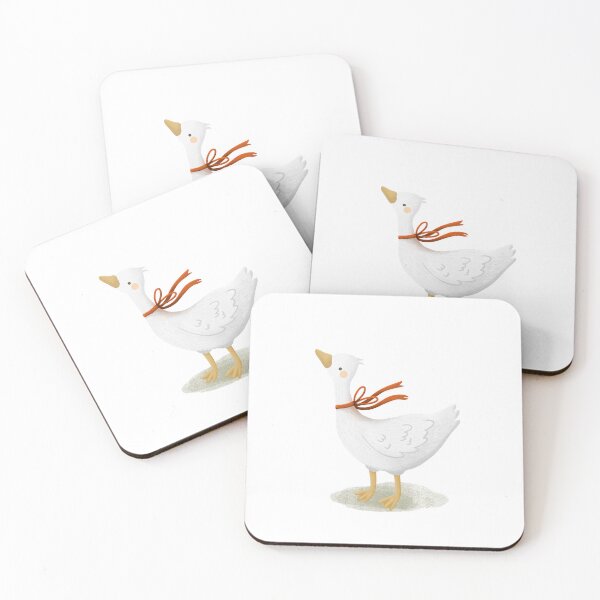 Item preview, Cute white goose with a red ribbon standing on a soft pastel background. designed and sold by Jemmiko.