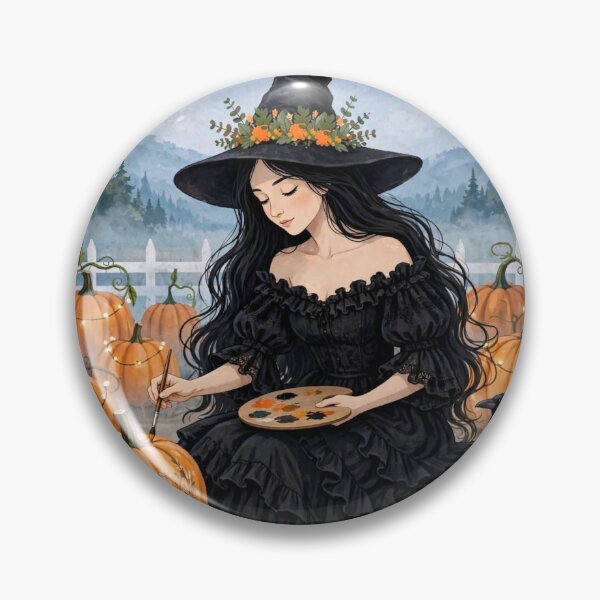 Item preview, The Witch Painting Pumpkins with Magical Designs. designed and sold by DibujandoPorfa.