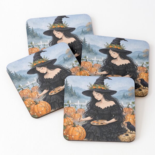 Item preview, The Witch Painting Pumpkins with Magical Designs. designed and sold by DibujandoPorfa.