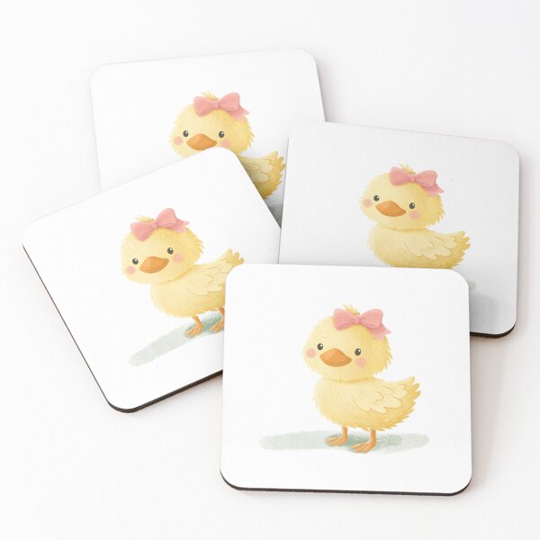 Item preview, Cute yellow duckling with a pink bow standing beside a white daisy on a warm pastel background. designed and sold by Jemmiko.