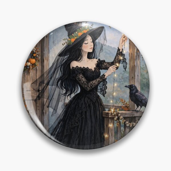 Item preview, The Witch Decorating Her Porch for Halloween. designed and sold by DibujandoPorfa.