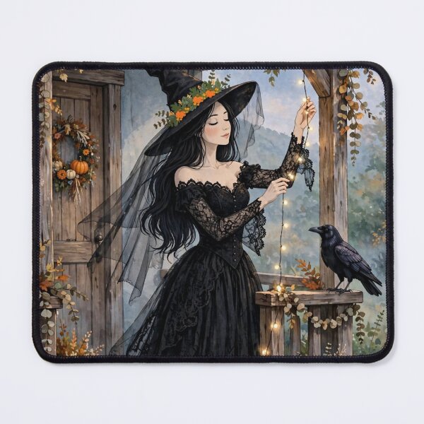Item preview, The Witch Decorating Her Porch for Halloween. designed and sold by DibujandoPorfa.
