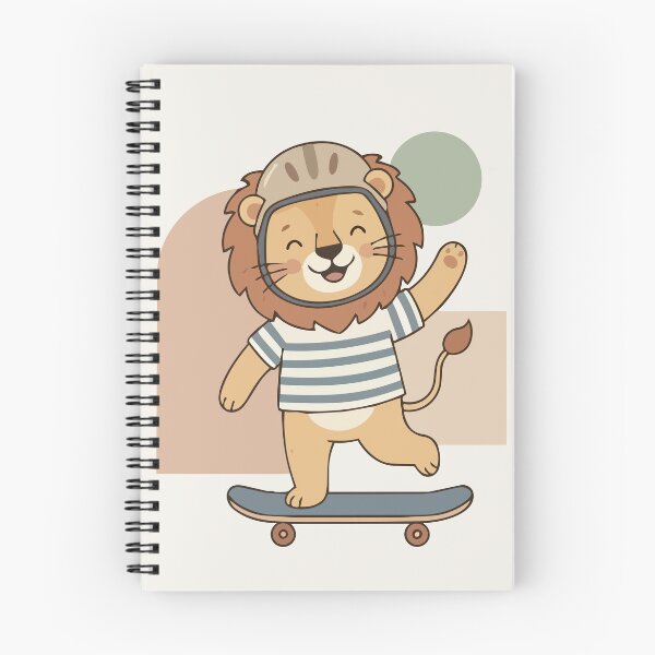 Item preview, Playful illustration of a cheerful lion riding a skateboard inside a dotted oval frame. Soft colors, striped background and friendly character design make it perfect for kids’ decor, posters and nurse designed and sold by Jemmiko.