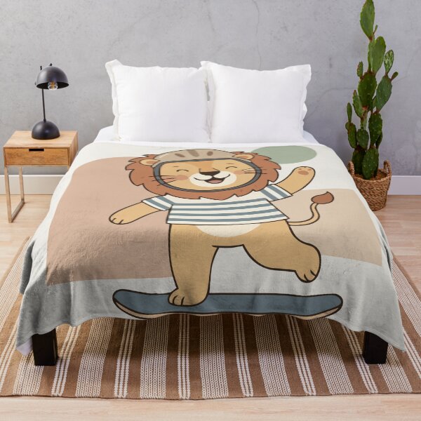 Item preview, Playful illustration of a cheerful lion riding a skateboard inside a dotted oval frame. Soft colors, striped background and friendly character design make it perfect for kids’ decor, posters and nurse designed and sold by Jemmiko.
