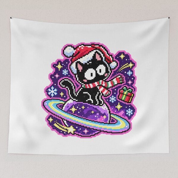 Item preview, Christmas Cat in Space Pixel Art Holiday designed and sold by DesignArtist.ia.