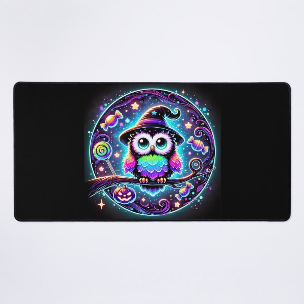 Item preview, Neon Rainbow Witch Owl Cute Magical Halloween Art designed and sold by asudesign.