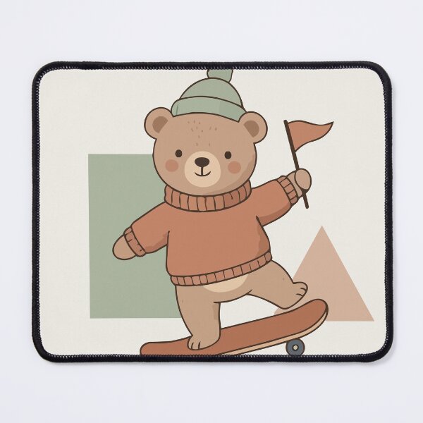 Item preview, Vector illustration of a playful cute bear wearing a sweater and hat riding a skateboard for baby shower invitation, nursery wall art, and kids room decor designed and sold by Jemmiko.