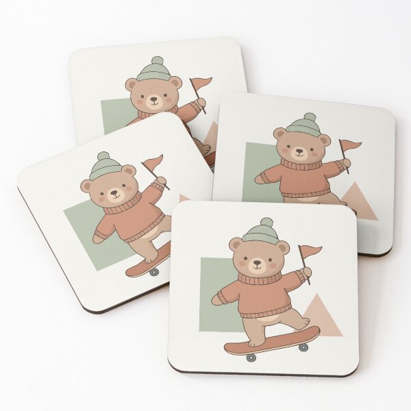 Item preview, Vector illustration of a playful cute bear wearing a sweater and hat riding a skateboard for baby shower invitation, nursery wall art, and kids room decor designed and sold by Jemmiko.