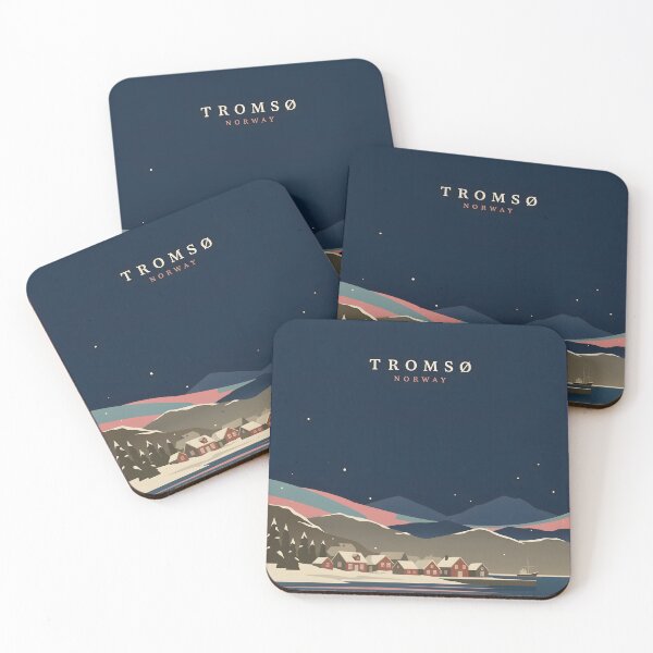 Item preview, Tromsø Norway Winter Aurora Minimalist Travel Illustration Snowy Harbor designed and sold by JIGUWORLD.