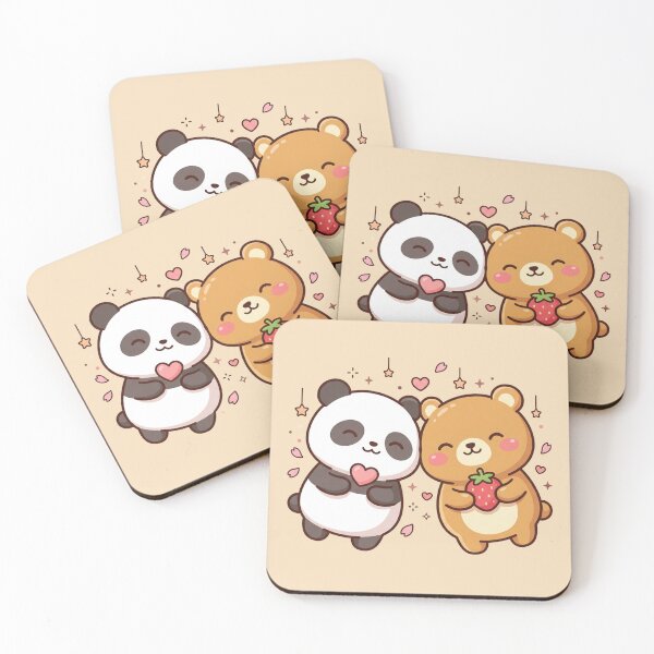 Item preview, Cute Panda & Brown Bear Best Friends - Kawaii Heart & Strawberry Art designed and sold by Driesman.