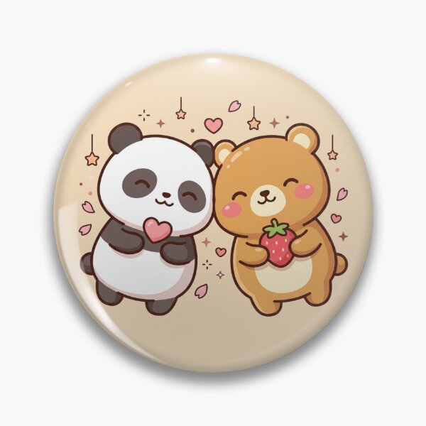 Item preview, Cute Panda & Brown Bear Best Friends - Kawaii Heart & Strawberry Art designed and sold by Driesman.