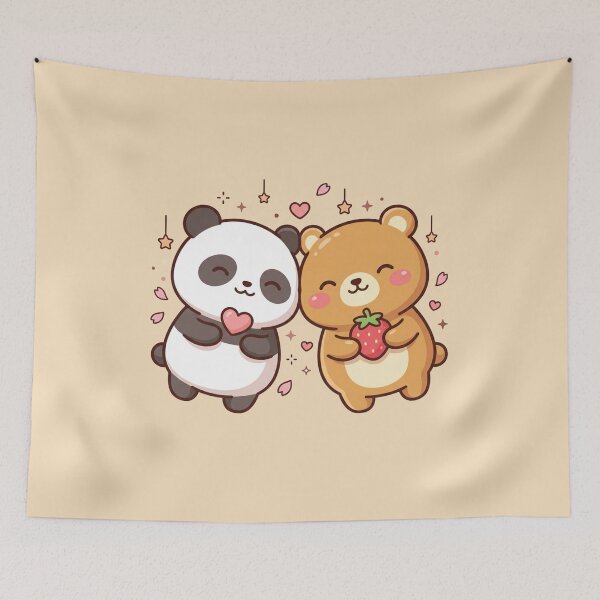 Item preview, Cute Panda & Brown Bear Best Friends - Kawaii Heart & Strawberry Art designed and sold by Driesman.