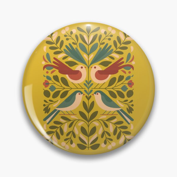 Item preview, two stylized birds sitting on branches, decorative floral pattern designed and sold by 123ks.